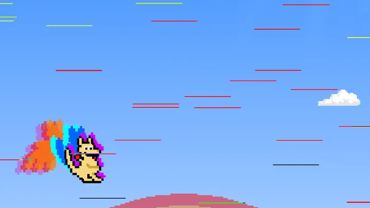 Coelho de pixéis a subir plataformas num céu azul em Coelho Salto