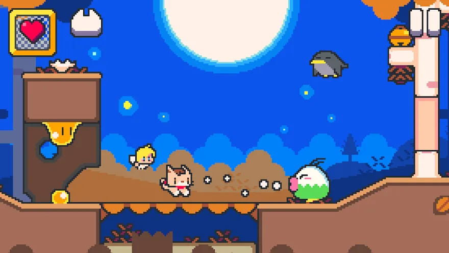 Nível noturno de Super Cat Tales: PAWS iluminado pela lua