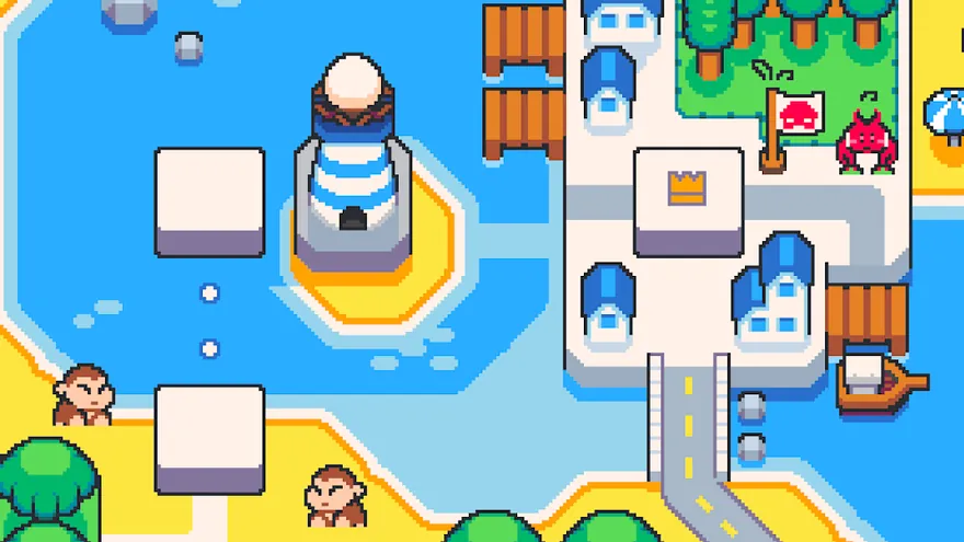 Mapa de ilhas de Super Cat Tales: PAWS ligado por caminhos de areia